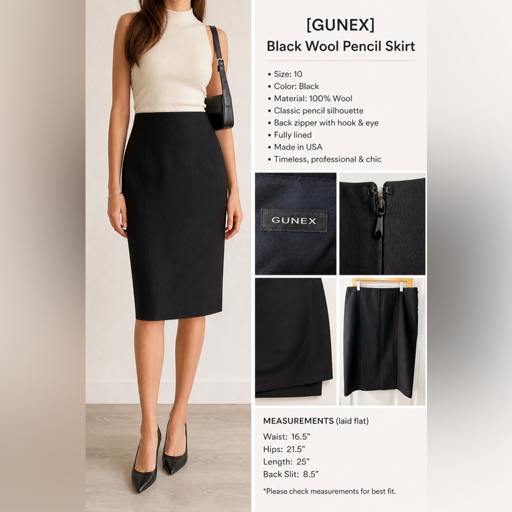 [Gunex] Black Wool Pencil Skirt Sz: 10 NEW🖤